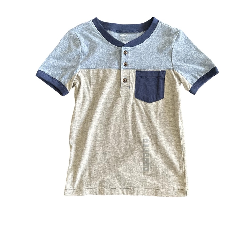 Carter's Blue and Gray Colorblock Henley Tee Size 5T NWT